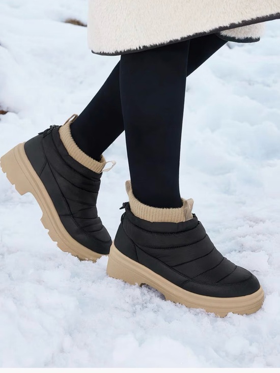 Quilted Black Winter Ankle Boots with Tan Platform Sole - Picture 3 of 8